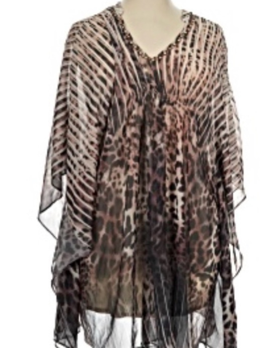 Jennifer Lopez Sheer Animal & Stripe Swim Cover-Up in Brown and Black